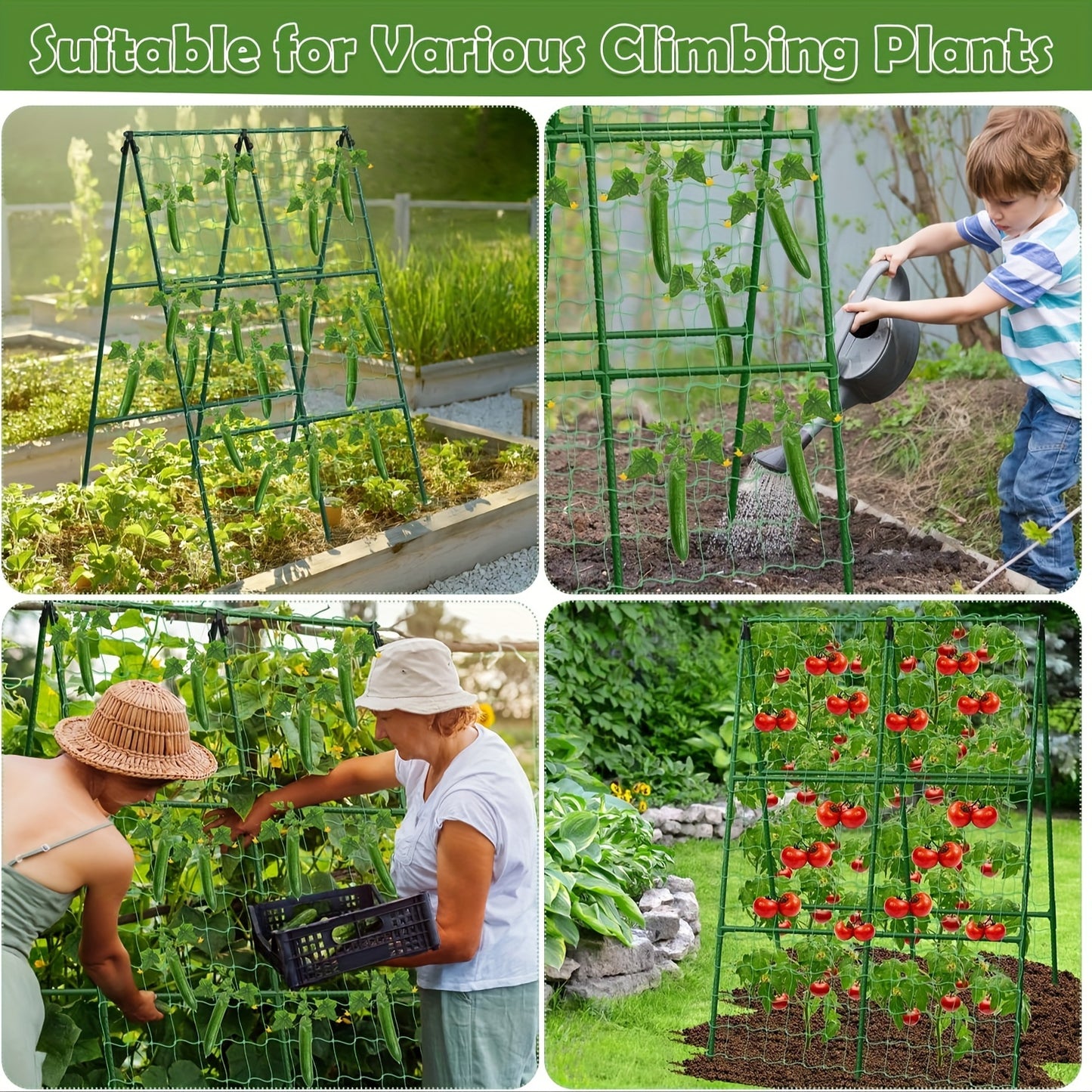 Adjustable A-Frame Cucumber Trellis for Raised Beds, 70x70 Inch