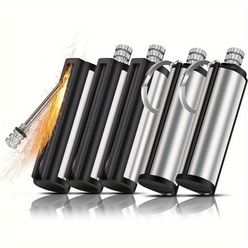 Five waterproof permanent match lights with flint metal striker for emergency survival, designed by Alpine Outdoor Supplies.