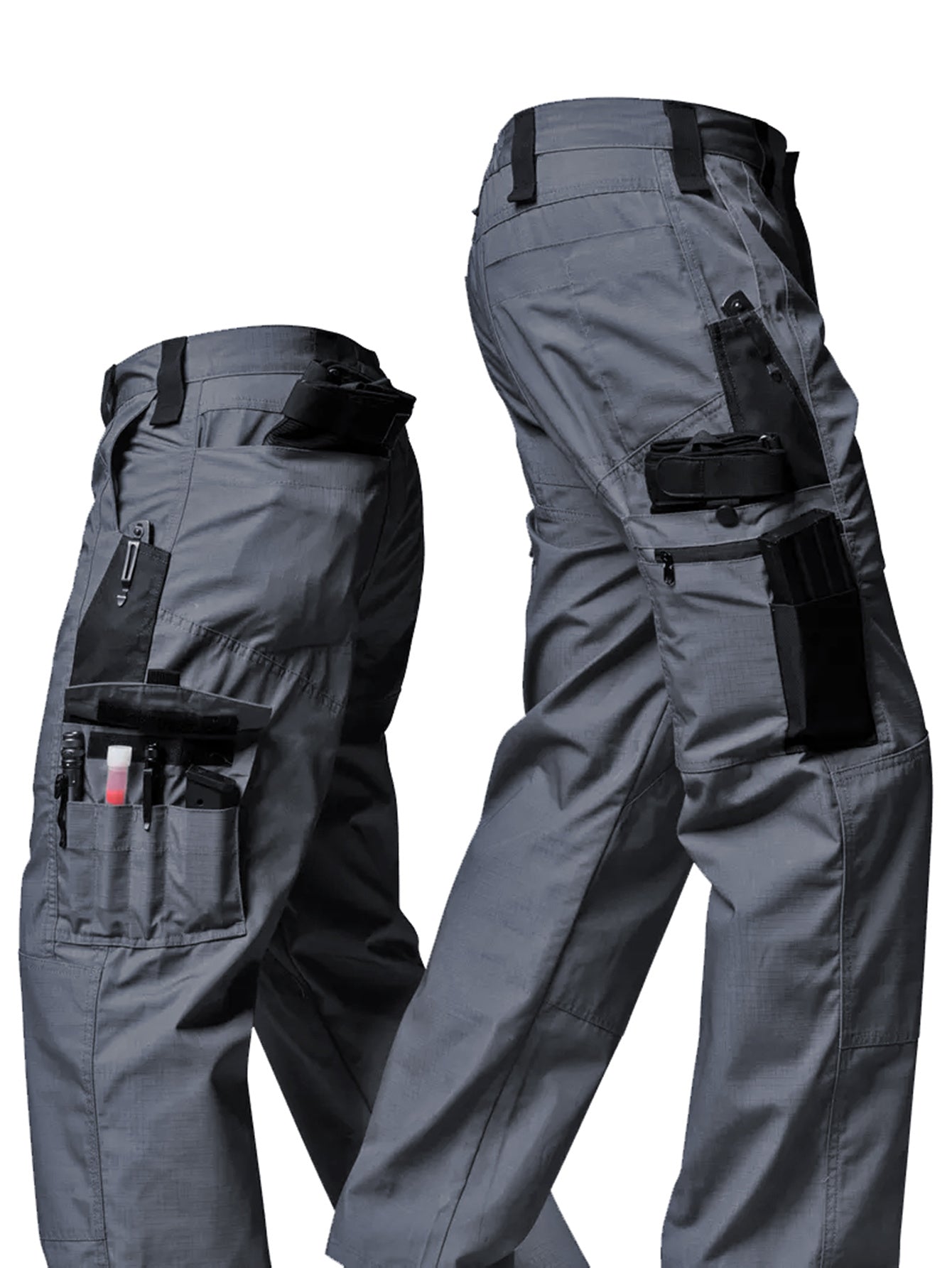 2pcs Men's Tactical Cargo Pants, 100% Polyester Solid Color Sports Style