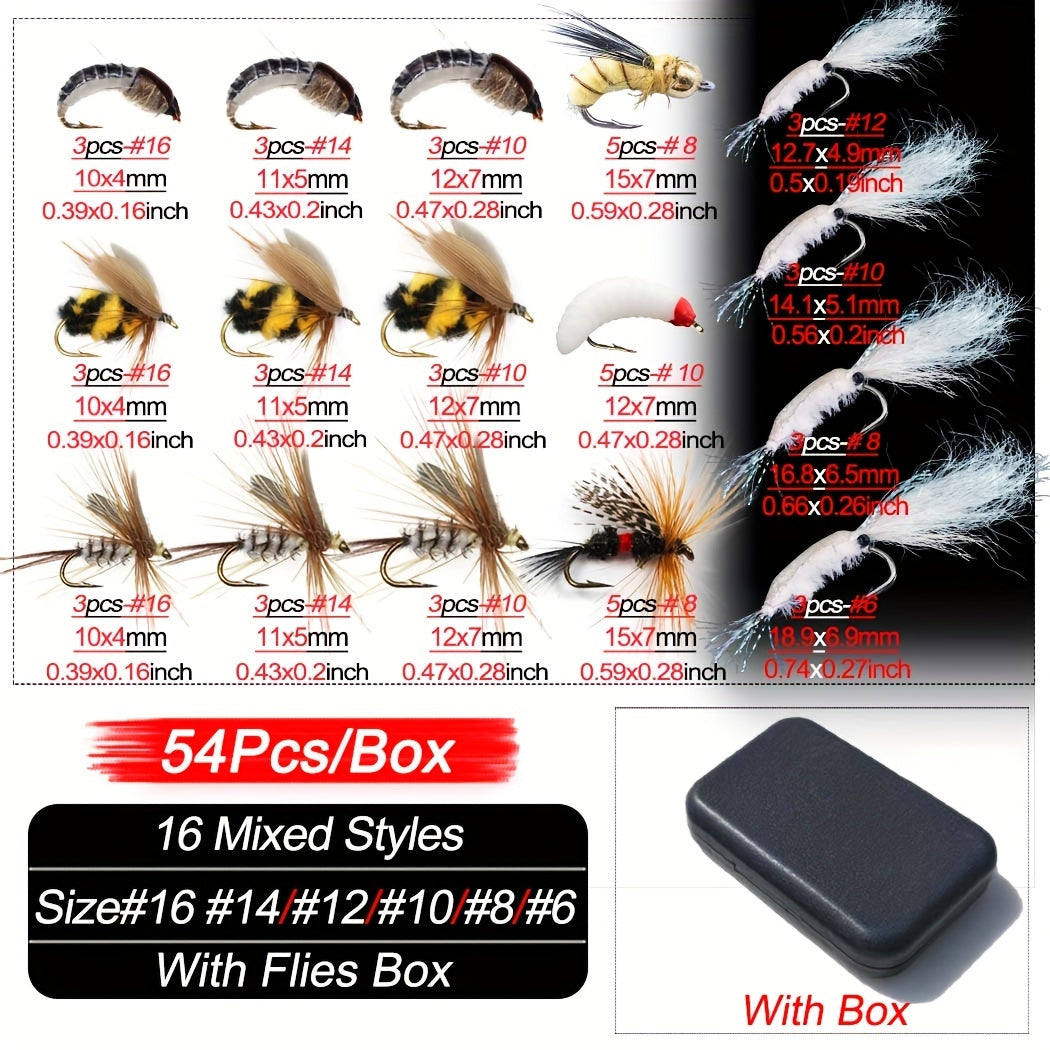 Fly Fishing Flies Collection 24-114Pcs Flies Dry Wet Nymph Streamers Fly Assortment with Fly Box