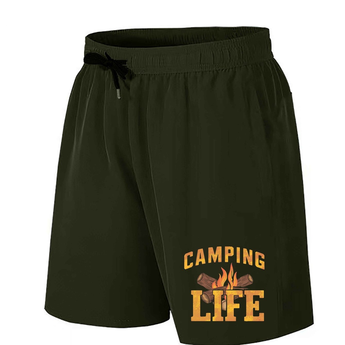 Men'S Casual Camping Life Print Shorts, Big & Tall Non-Stretch Polyester with Pockets