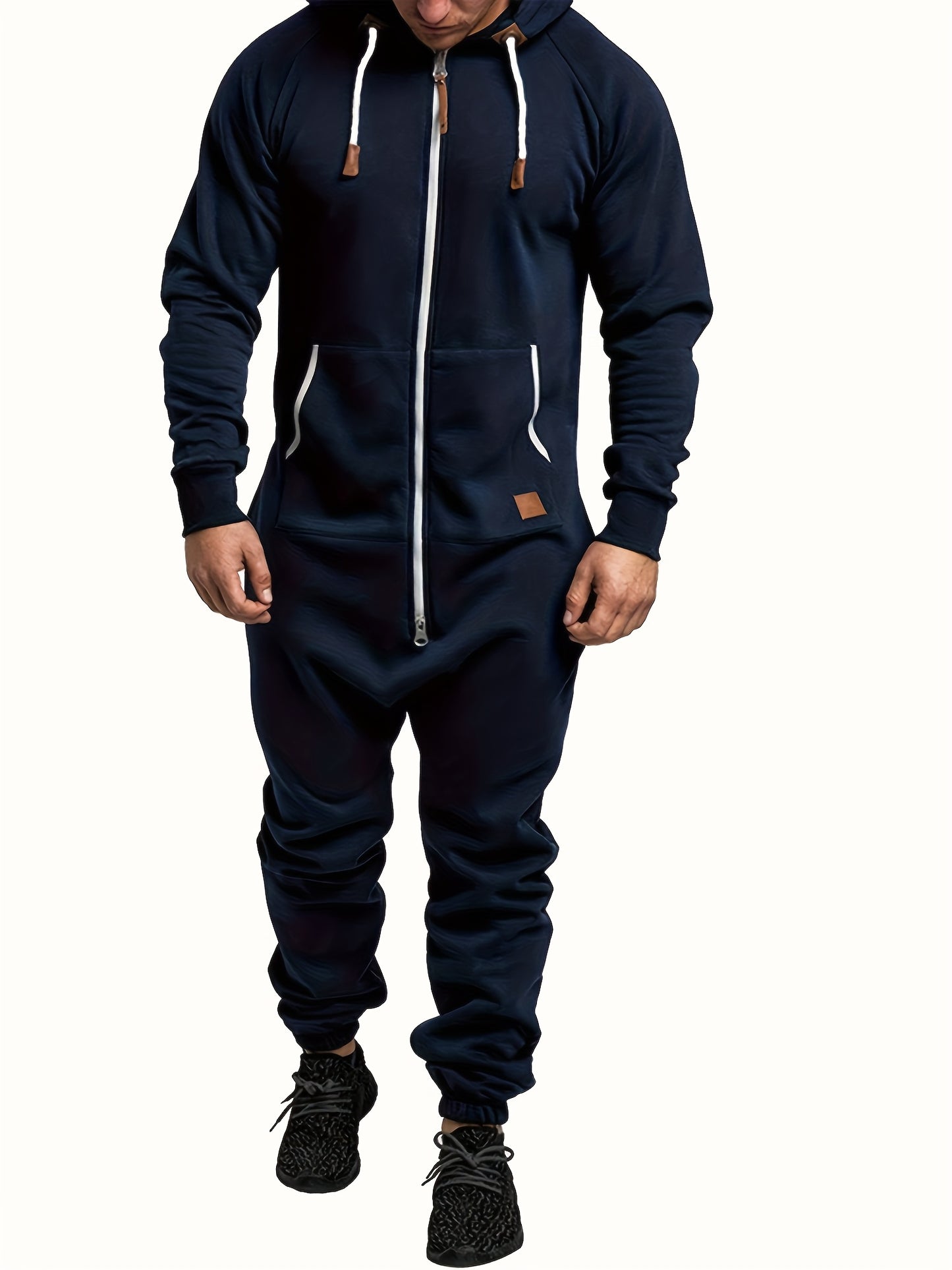 Men'S Hooded Fleece Lined Kangaroo Pocket Jumpsuit