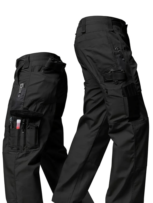 Men's Straight Leg Cargo Pants, Men's Solid Color Cargo Tactical Pants