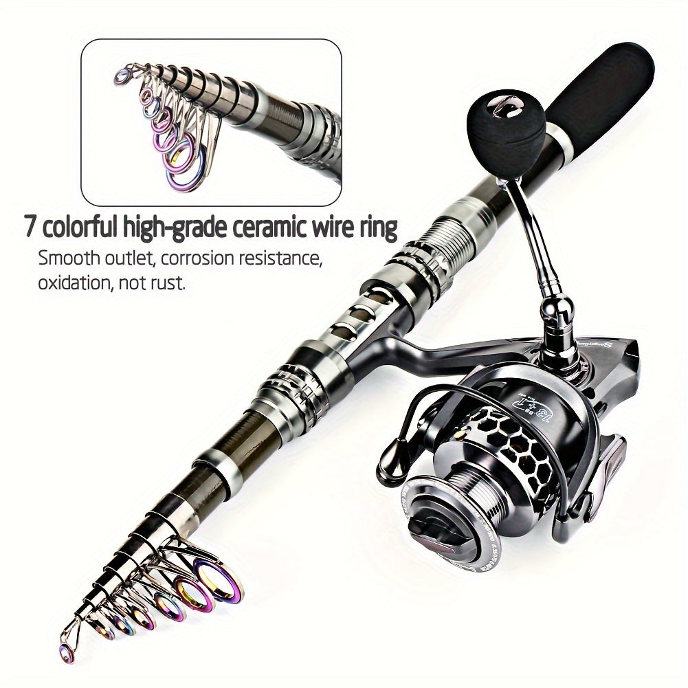 70.87inch-94.49inch Spinning Fishing Rod and 13+1BB Reel Combos Portable Telescopic Fishing Pole Spinning reels for Travel