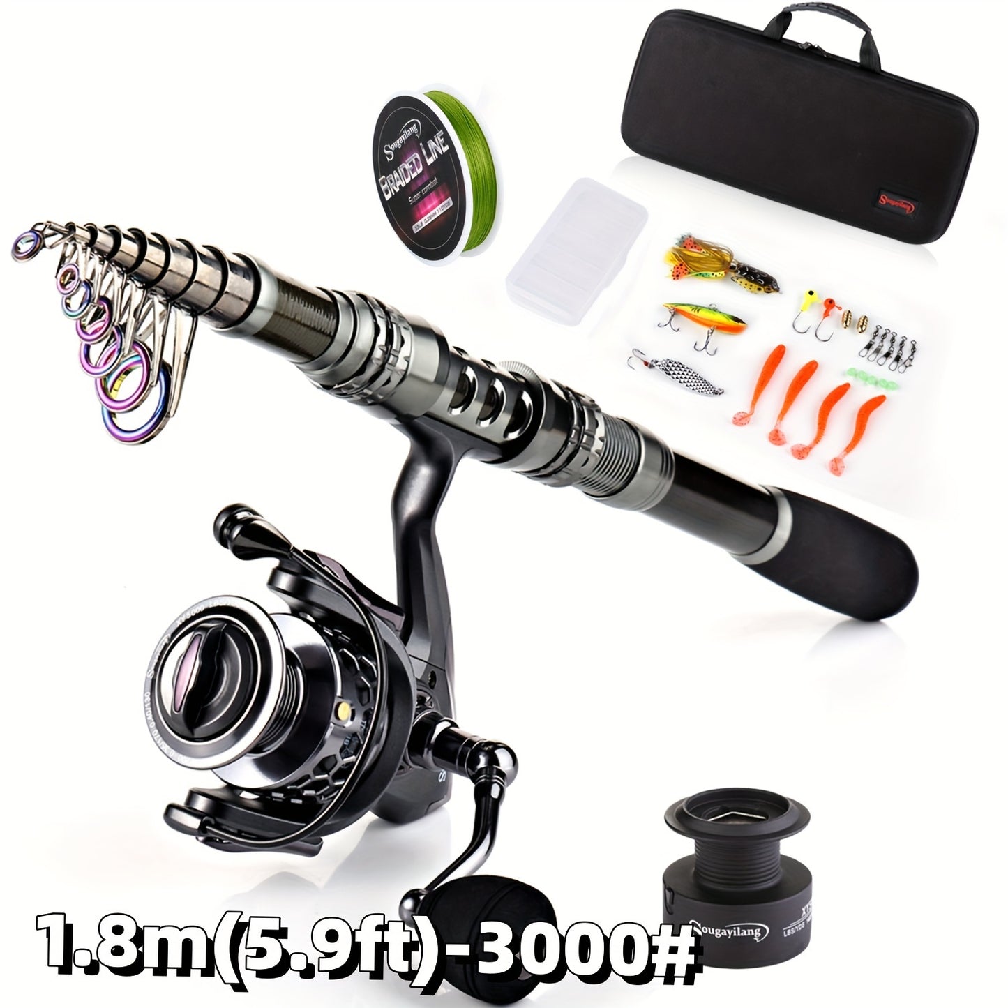 70.87inch-94.49inch Spinning Fishing Rod and 13+1BB Reel Combos Portable Telescopic Fishing Pole Spinning reels for Travel